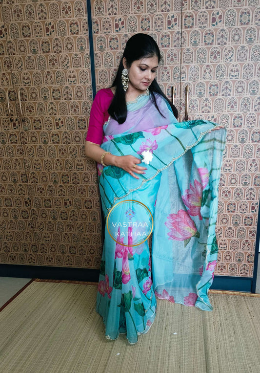 Organza saree - Blue