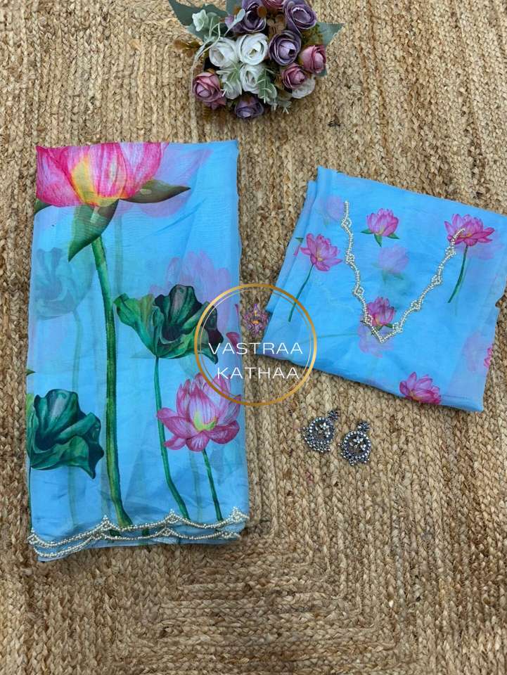 Organza saree - Blue