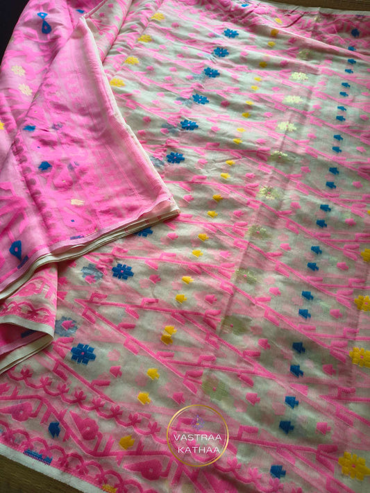 Resham Jamdani - Pink n Ivory